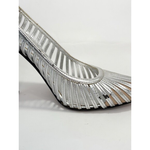 Gucci Silver Leather Heels Laser Cut Stripe Metallic Y2K Vintage Sz EU 36.5C 6.5 - Picture 8 of 10